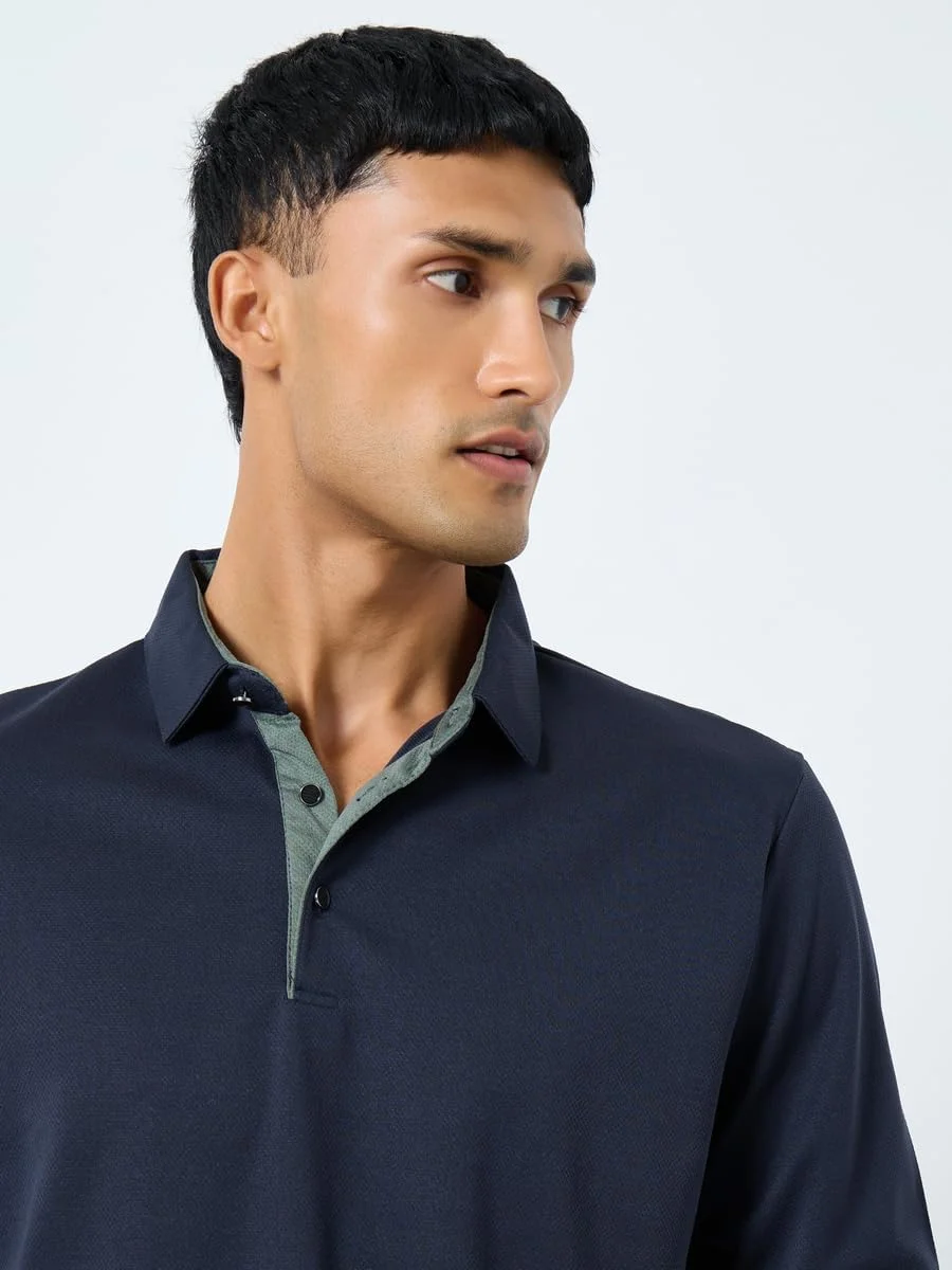 تی شرت پولو آستین بلند مردانه استایلی - سرمه ای
