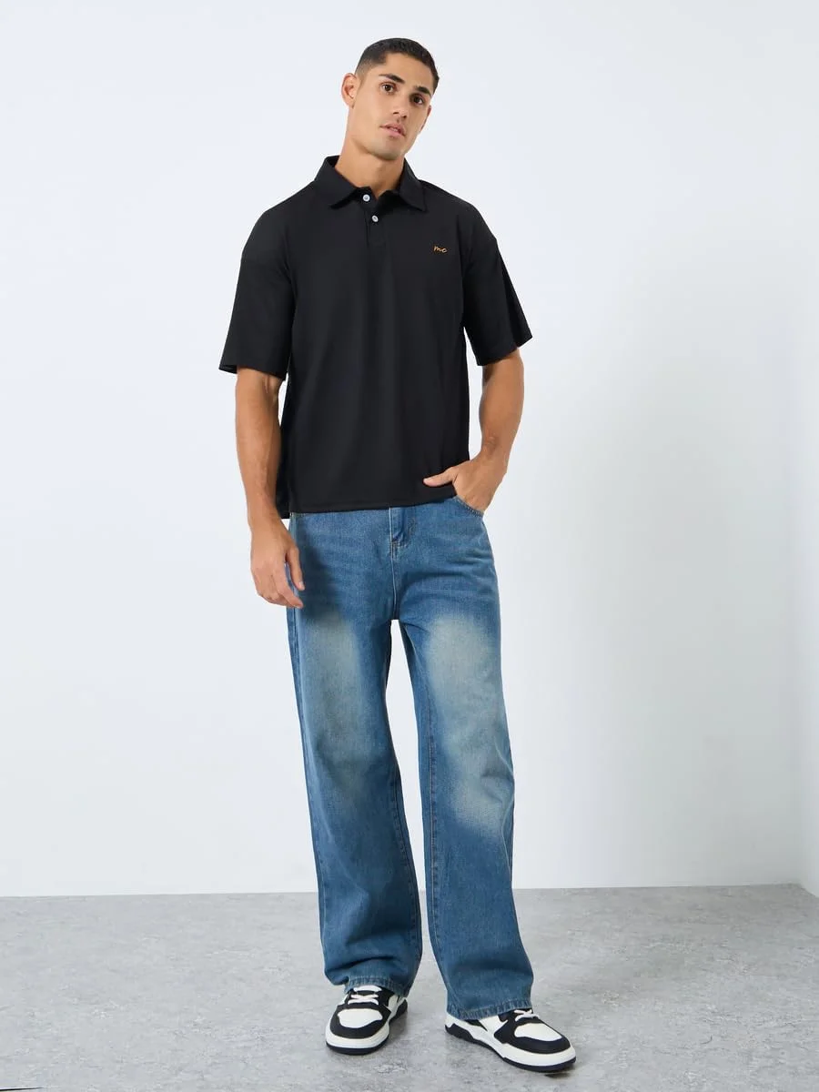 پولوشرت مردانه استایلی مشکی اورسایز دکمه دار