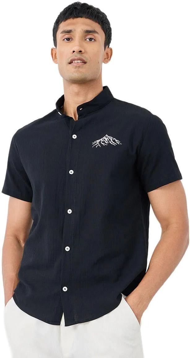 پیراهن آستین کوتاه مردانه STYLI با طرح گرافیکی و دکمه دار