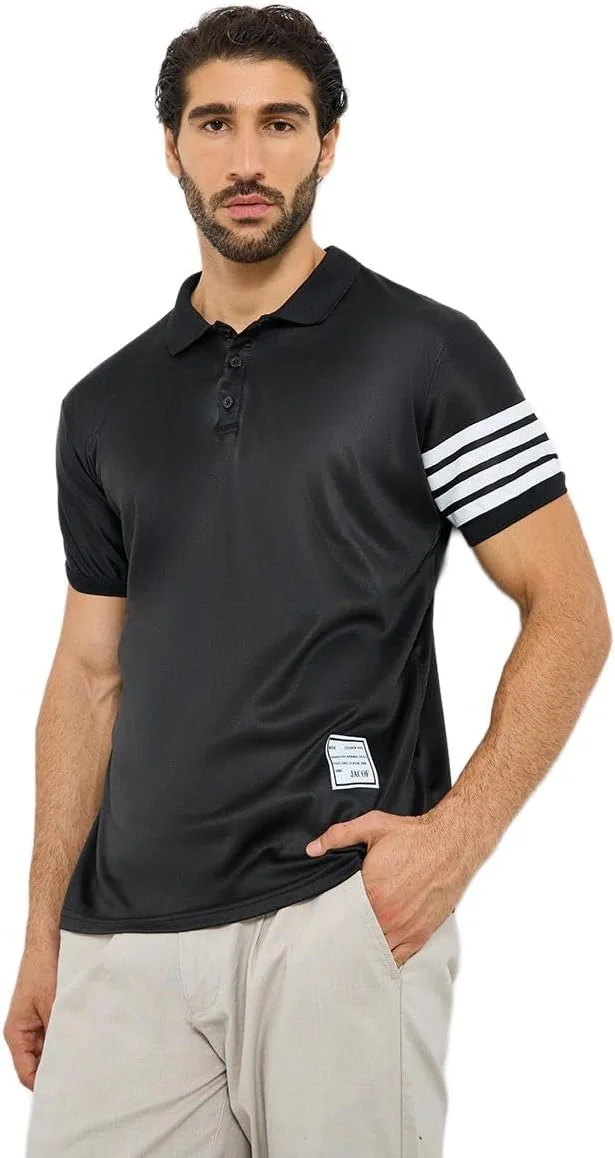 پولوشرت مردانه استایلی، مشکی، طرح راه راه، مدل معمولی