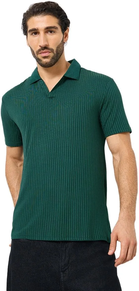 تی شرت پولو مردانه استایلی، بافت دار، سبز، مدل معمولی
