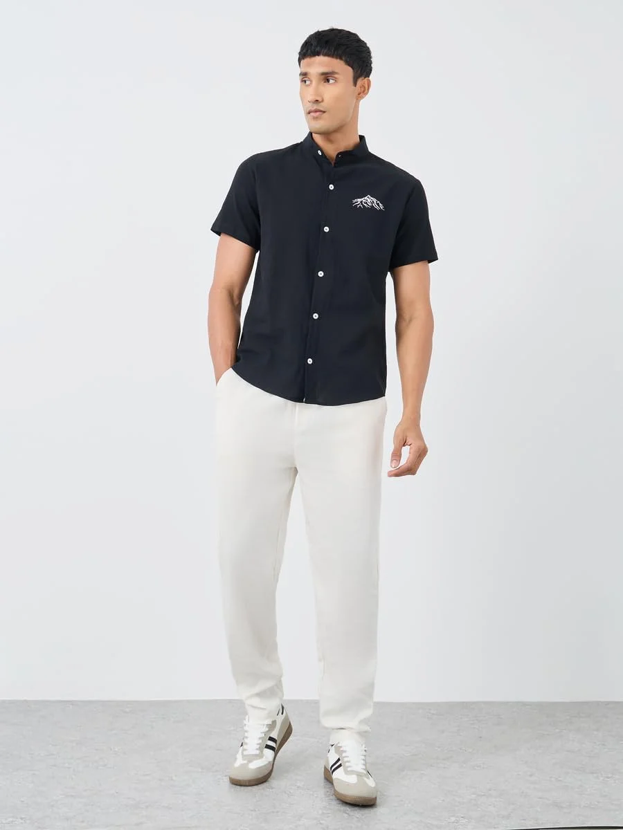 پیراهن آستین کوتاه مردانه STYLI با طرح گرافیکی و دکمه دار