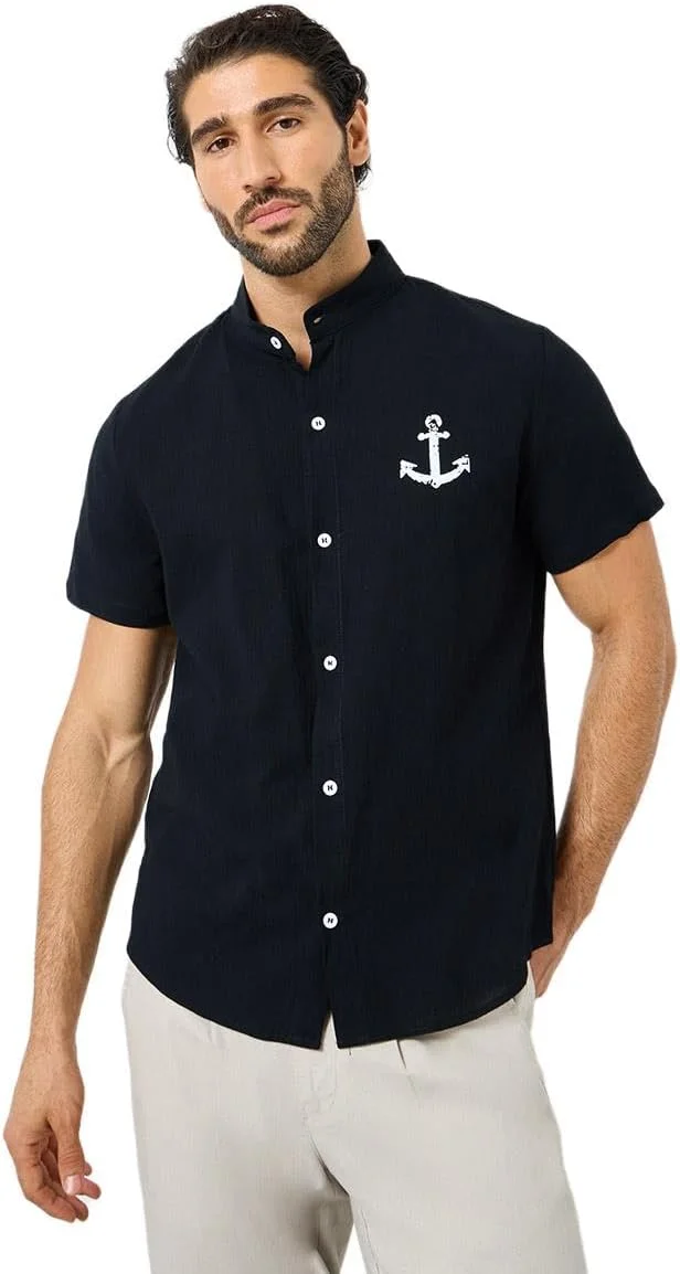 پیراهن آستین کوتاه مردانه STYLI با طرح گرافیکی و دکمه دار