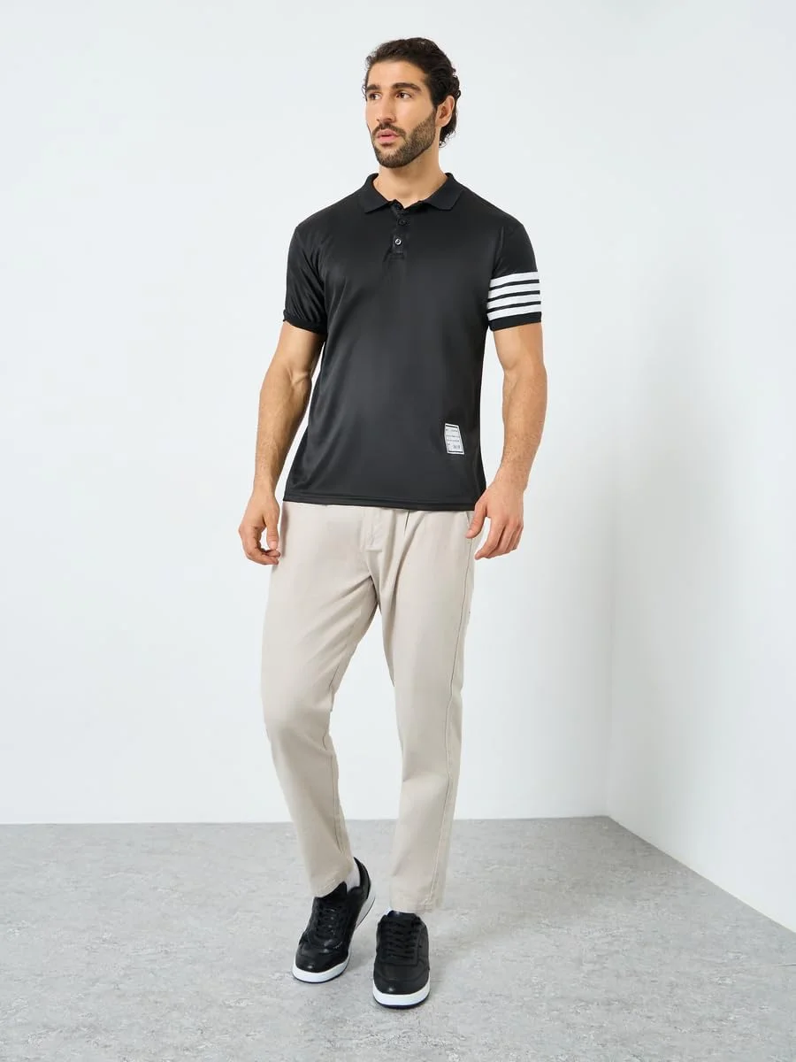 پولوشرت مردانه استایلی، مشکی، طرح راه راه، مدل معمولی پولوشرت مردانه استایلی، مشکی، طرح راه راه، مدل معمولی