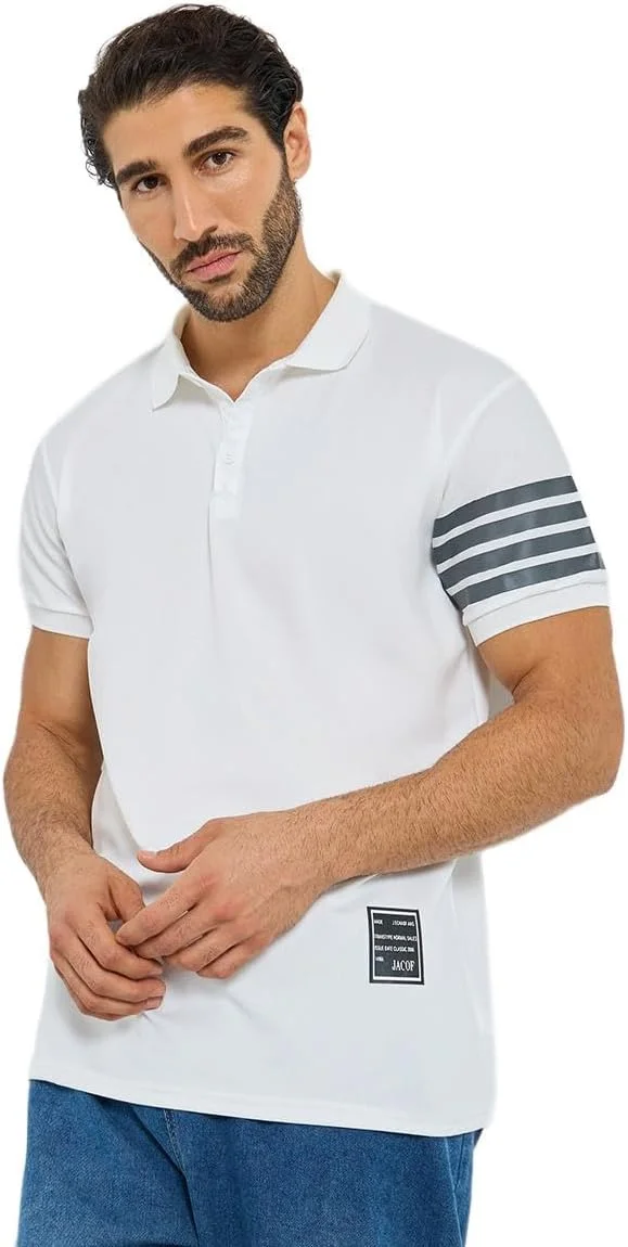 پولوشرت مردانه STYLI، سفید، طرح راه راه، مدل معمولی