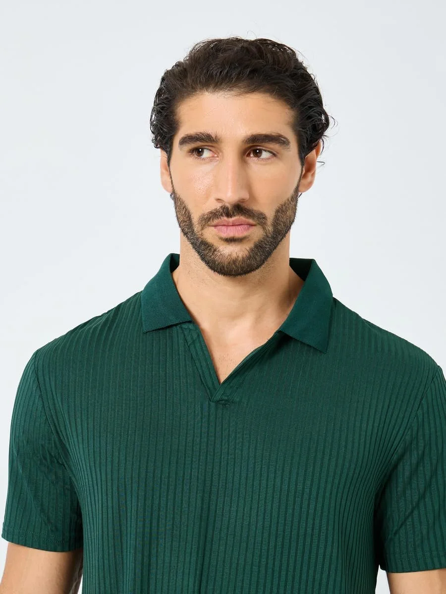 تی شرت پولو مردانه استایلی، بافت دار، سبز، مدل معمولی