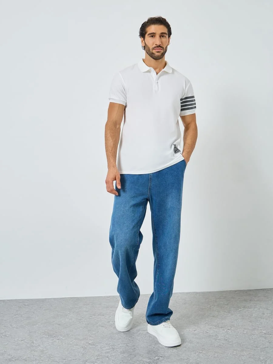 پولوشرت مردانه STYLI، سفید، طرح راه راه، مدل معمولی پولوشرت مردانه STYLI، سفید، طرح راه راه، مدل معمولی