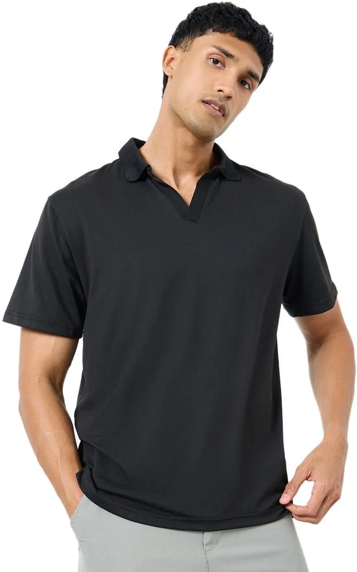 پولوشرت مردانه استایلی، مشکی، یقه باز، مدل معمولی