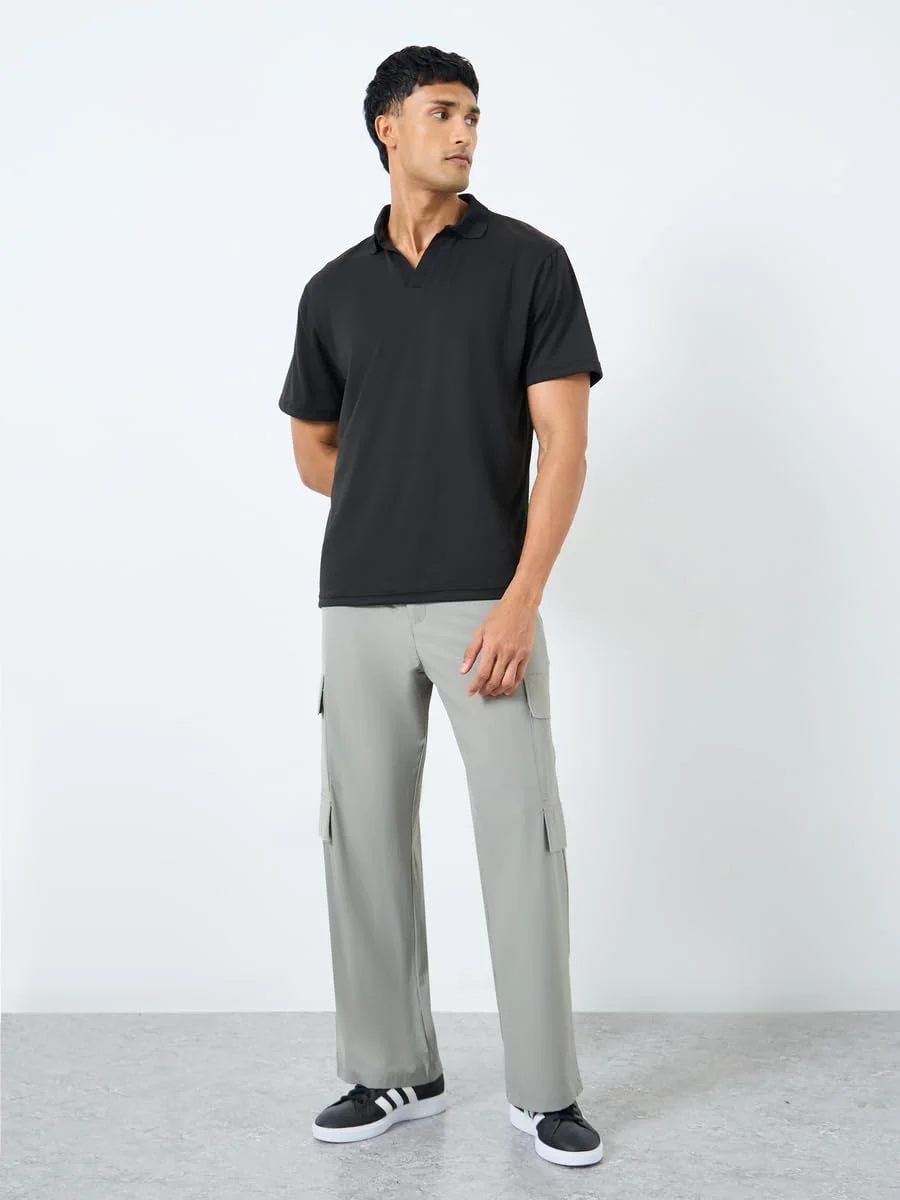 پولوشرت مردانه استایلی، مشکی، یقه باز، مدل معمولی