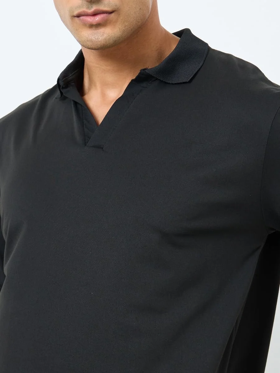پولوشرت مردانه استایلی، مشکی، یقه باز، مدل معمولی