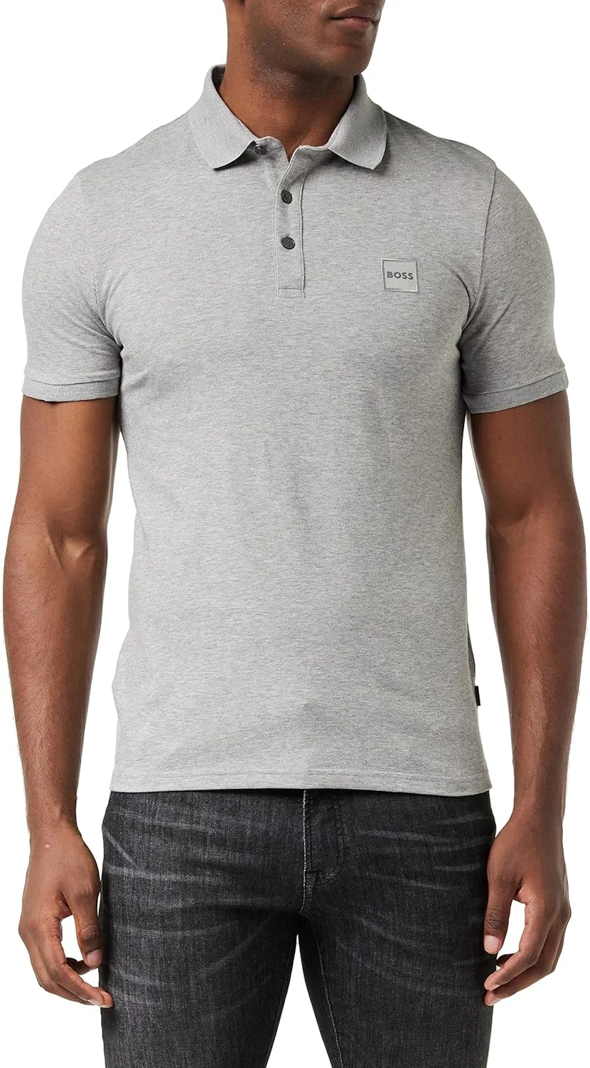 پولوشرت مردانه Boss، فیت اسلیم، پنبه کشی، با لوگو، سایز مدیوم، سرمه ای تیره 404
