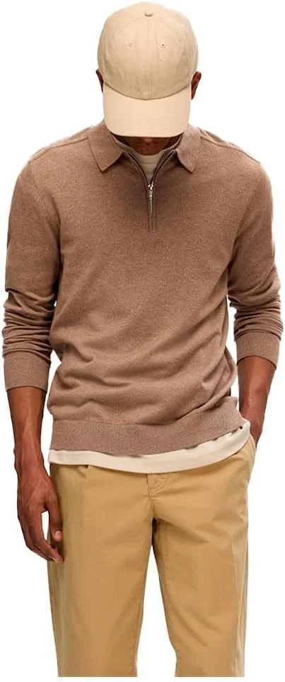 پولوشرت مردانه زیپ‌دار SELECTED HOMME مدل Slhberg Ls Half Zip Polo Noos