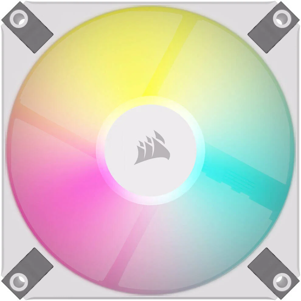 فن باریک 120 میلی‌متری PWM FDB مدل Corsair iCUE AF120 RGB SLIM، سرعت فن 2000 دور در دقیقه، جریان هوای 56.3 CFM، نویز فن 27.5 dBA، حالت Zero RPM، نوع جریان فشار استاتیک، بسته دوتایی، سفید | CO-9050165-WW