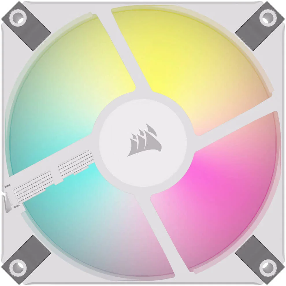 فن باریک 120 میلی‌متری PWM FDB مدل Corsair iCUE AF120 RGB SLIM، سرعت فن 2000 دور در دقیقه، جریان هوای 56.3 CFM، نویز فن 27.5 dBA، حالت Zero RPM، نوع جریان فشار استاتیک، بسته دوتایی، سفید | CO-9050165-WW