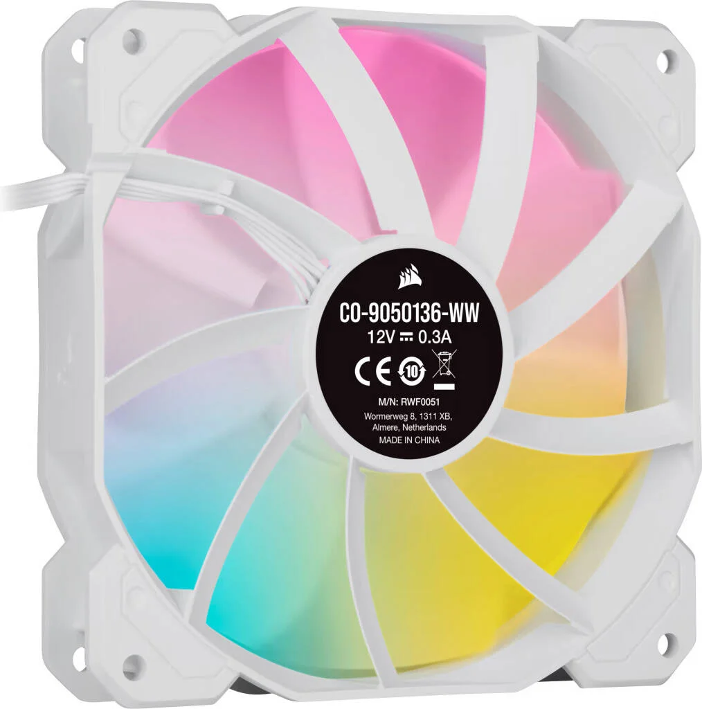 فن خنک کننده PWM مدل iCUE SP120 RGB ELITE Performance با ابعاد 120 میلیمتر، رنگ سفید، نوع بلبرینگ هیدرولیک، سرعت فن 1500 دور در دقیقه، جریان هوای 47.73 CFM، بسته تکی، سفید | CO-9050136-WW فن خنک کننده PWM مدل iCUE SP120 RGB ELITE Performance با ابعاد 120 میلیمتر، رنگ سفید، نوع بلبرینگ هیدرولیک، سرعت فن 1500 دور در دقیقه، جریان هوای 47.73 CFM، بسته تکی، سفید | CO-9050136-WW