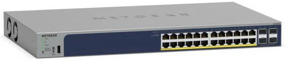 سوئیچ هوشمند 28 پورت گیگابیتی اترنت PoE+ نت گیر، 24xPoE+، 24 پورت گیگابیتی، 380 وات، 4xSFP، 2 فن، اندازه بافر 1.5 مگابایت، مدیریت ابری، مسیریابی VLAN، 32 مسیر استاتیک، خاکستری | GS728TPPv3