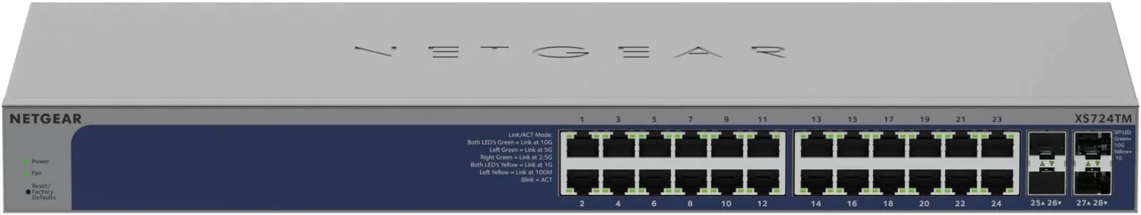 سوئیچ هوشمند اترنت 10G سری NETGEAR S3600، سوئیچ هوشمند اترنت 24 پورت 10G/Multi-Gigabit با 4 پورت 10G SFP+. اندازه بافر 4 مگابایت، مسیریابی VLAN، تخصیص VLAN پویا | XS724TM-100UKS سوئیچ هوشمند اترنت 10G سری NETGEAR S3600، سوئیچ هوشمند اترنت 24 پورت 10G/Multi-Gigabit با 4 پورت 10G SFP+. اندازه بافر 4 مگابایت، مسیریابی VLAN، تخصیص VLAN پویا | XS724TM-100UKS