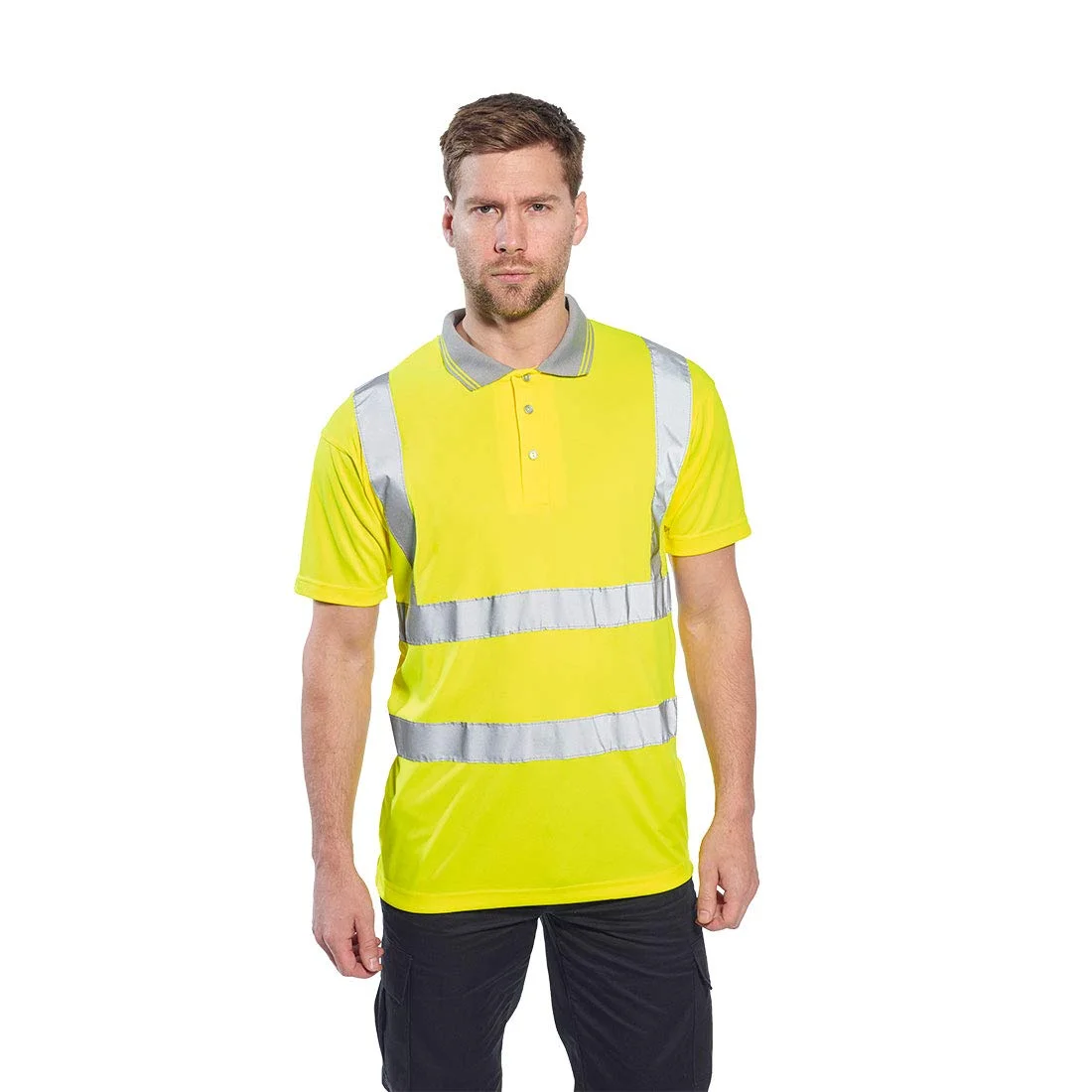 تی شرت پولو آستین کوتاه مردانه کار Portwest Hi-Vis زرد سایز متوسط
