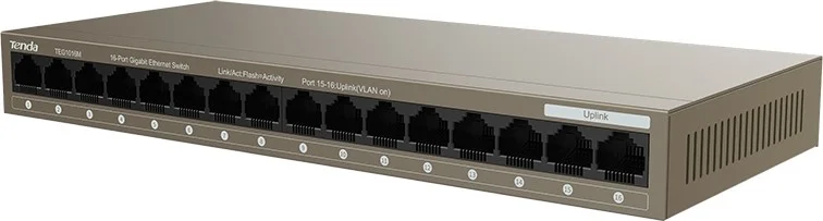 سوئیچ 16 پورت گیگابیتی اترنت Tenda، محافظت در برابر صاعقه، ظرفیت 32 گیگابیت بر ثانیه، بافر 2 مگابایتی، بدنه فلزی کوچک، VLAN، توان مصرفی کمتر از 12 وات | TEG1016M