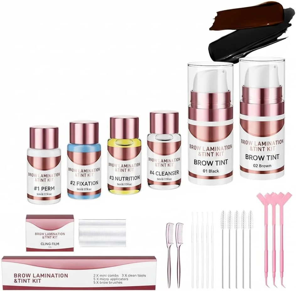 کیت لیفت ابرو MAKINGTEC، کیت لیفت ابرو 2 در 1 با رنگ مشکی و قهوه ای برای ابروهای ضخیم تر و پرتر، کیت فر کننده ابرو DIY حرفه ای مناسب استفاده در خانه و سالن، ماندگاری 6 هفته