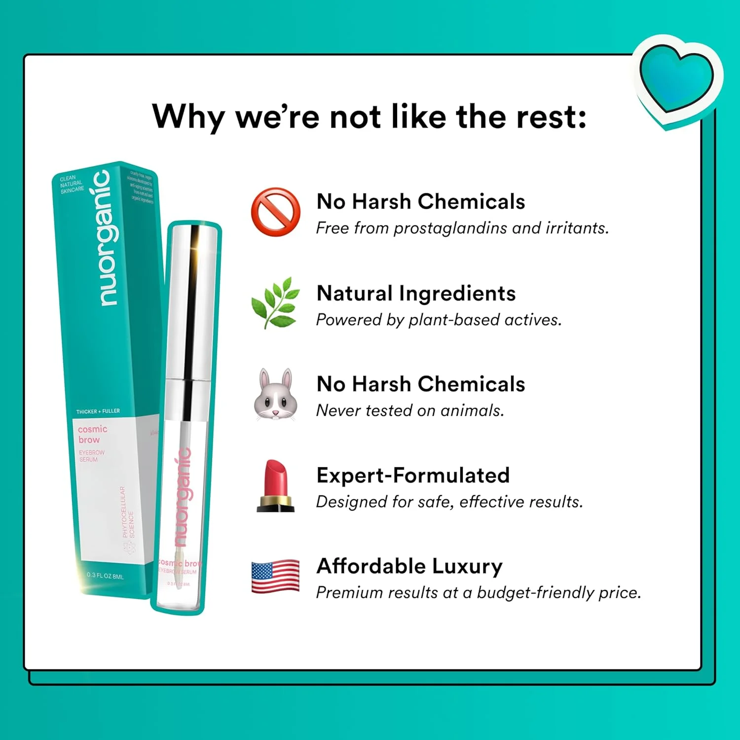 سرم تقویت کننده ابرو نئواورگانیک، ژل افزایش رشد طبیعی برای ابروهای پرپشت تر، تیره تر و ضخیم تر، سرم سلول های بنیادی گیاهی با بیوتین و پپتیدهای رشد، جذب سریع، وگان و بدون تست حیوانی (8 میلی لیتر)