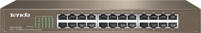 سوئیچ غیر مدیریتی 24 پورت 10/100 Tenda TEF1024D، پهنای باند دوبلکس 200 مگابیت بر ثانیه، محافظت در برابر صاعقه 6000 ولت، بدنه فلزی، ظرفیت 4.8 گیگابیت بر ثانیه، بافر 2.5 مگابیت | TEF1024D