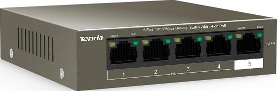 سوئیچ PoE 5 پورت Tenda TEF1105P-4-38W: انتقال 250 متری، محافظت در برابر صاعقه، توان 35 وات، ظرفیت 1 گیگابیت بر ثانیه، بافر 448K | TEF1105P-4-38W