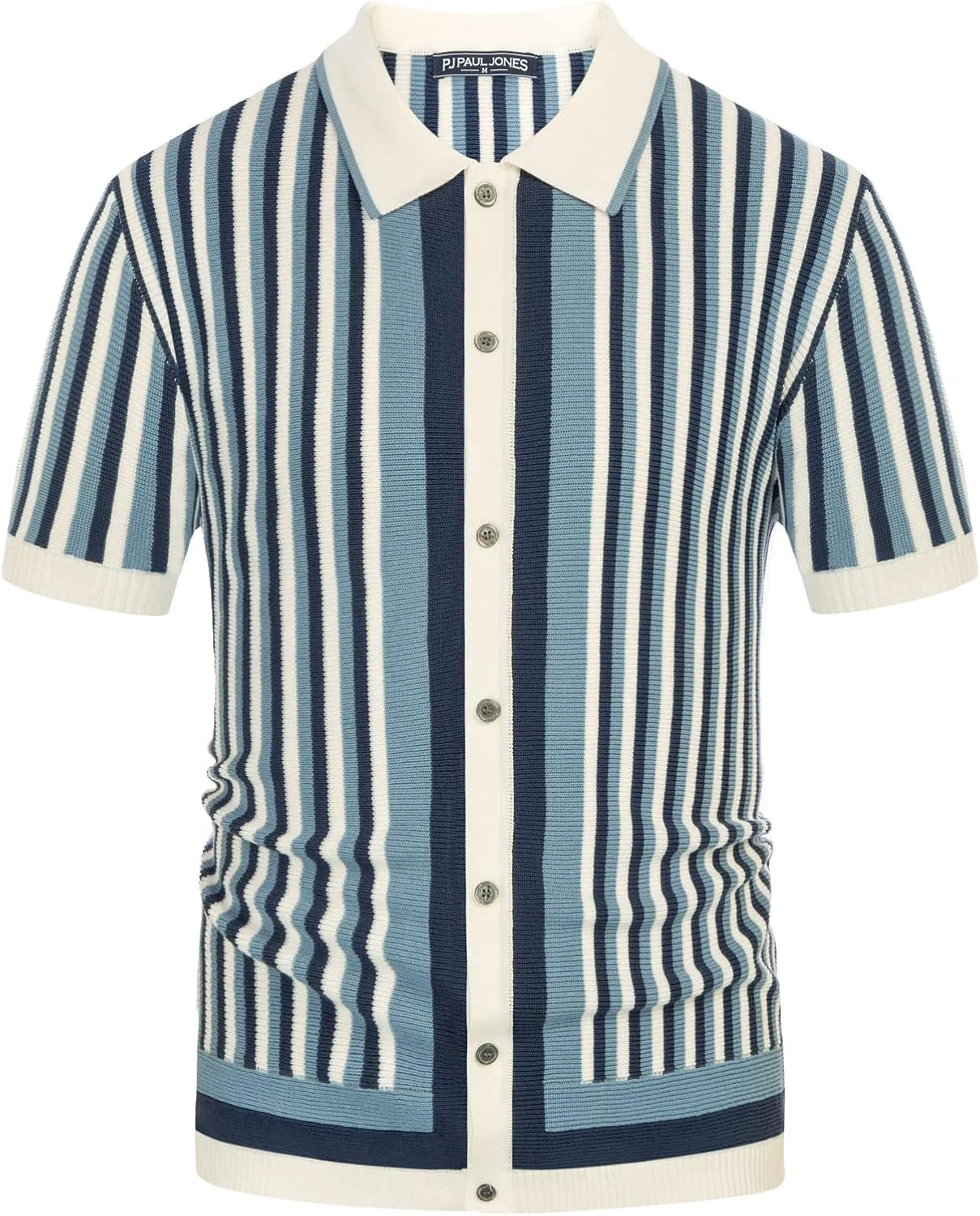 پیراهن پولو مردانه PJ PAUL JONES طرح راه راه، بافتنی تنفسی، پیراهن وینتیج دهه 70، آستین کوتاه، دکمه دار