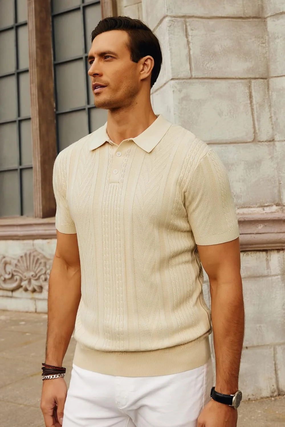 پولوشرت بافتنی مردانه آستین کوتاه با بافت منحصر به فرد