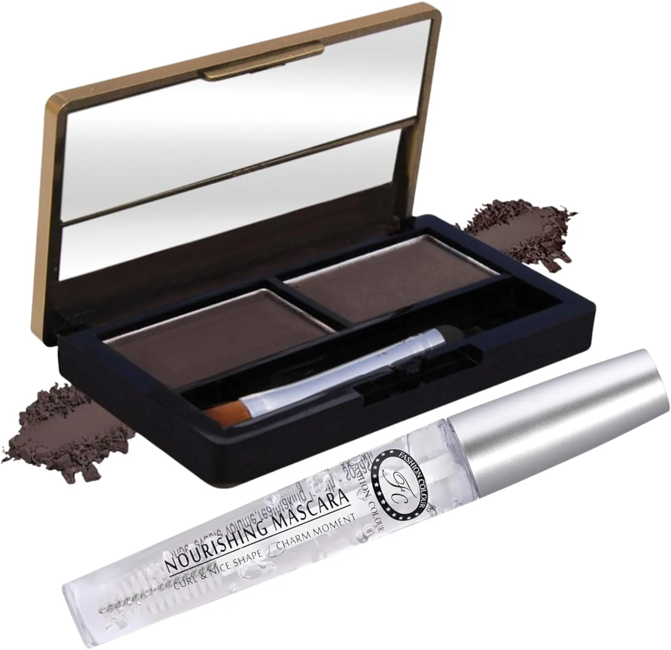 پودر ابروی دو رنگ و ریمل ضد آب شفاف Fashion Colour (قهوه ای و شفاف)