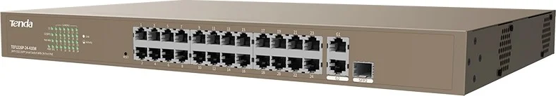 سوئیچ PoE غیر مدیریتی رک مونت تندا TEF1126P 24FE+2GE/1SFP، 8.8 گیگابیت بر ثانیه، بافر 4 مگابایتی، خروجی برق 370 وات | TEF1126P-24-410W V2.0