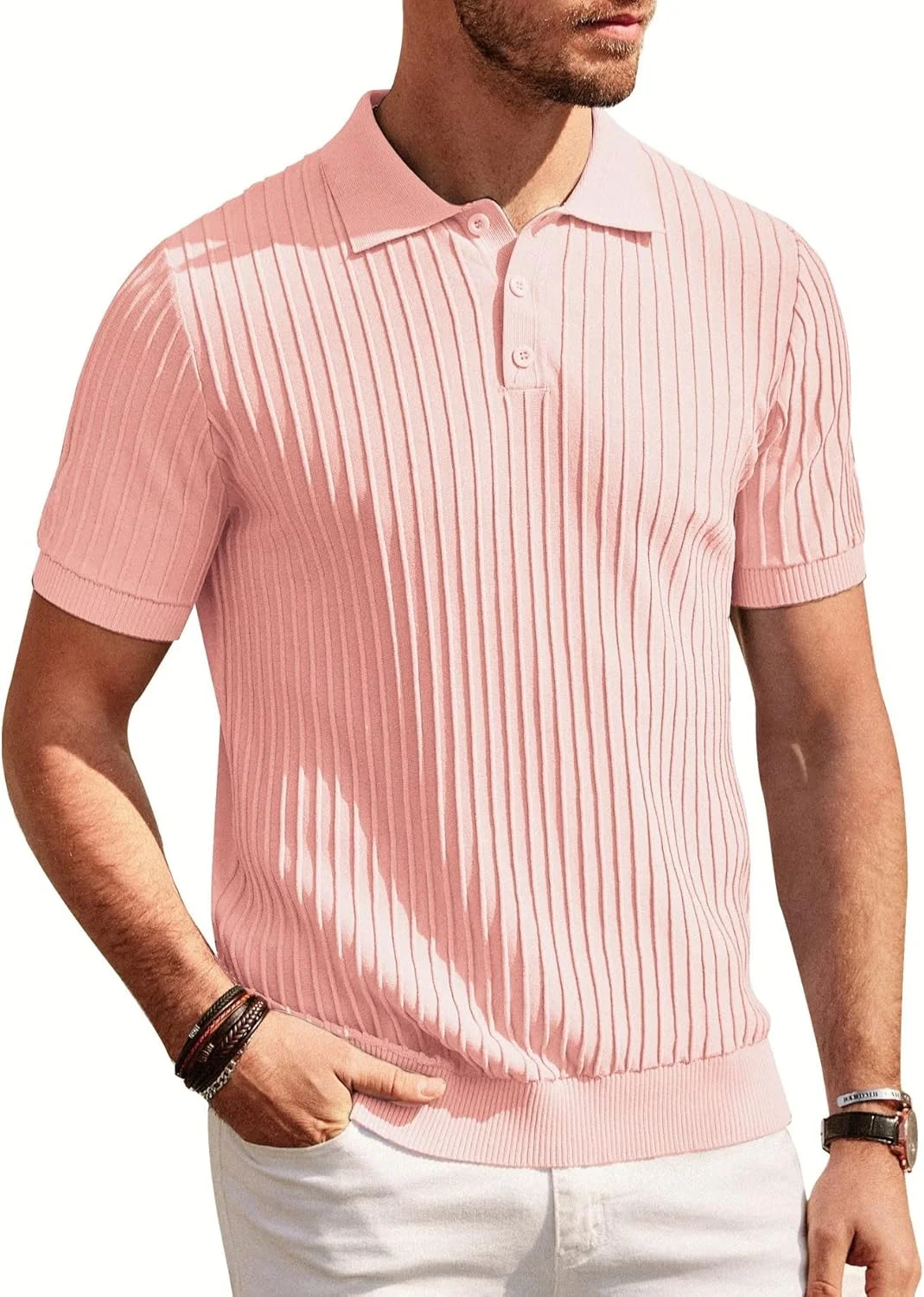 پولوشرت بافتنی مردانه پی جی پاول جونز، آستین کوتاه، تن خور معمولی، مناسب گلف و تنفس پذیر