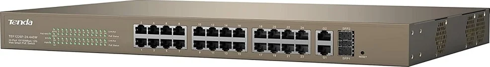 سوئیچ هوشمند تحت وب 24 پورت PoE تندا، 8.8 گیگابیت بر ثانیه، AC 100-240V 50/60Hz، انرژی 410W، ≥6KV محافظت در برابر صاعقه | TEF1226P-24-440W