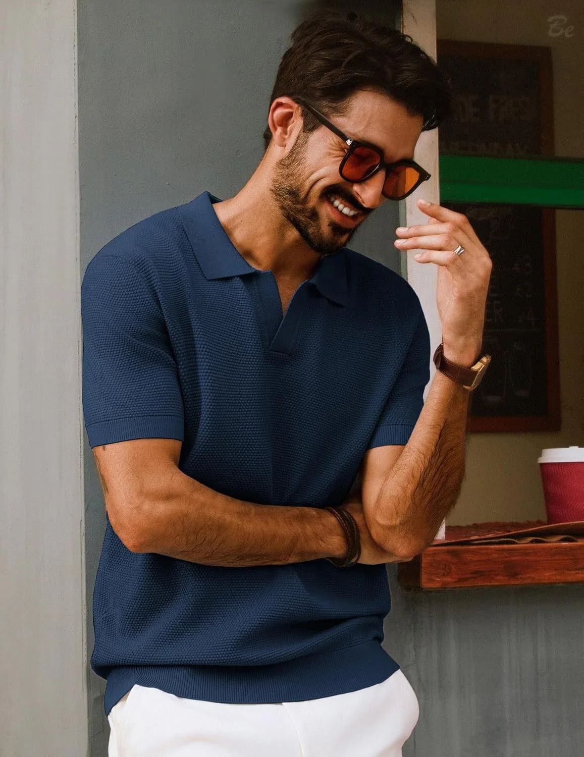 پولوشرت آستین کوتاه مردانه PJ PAUL JONES، یقه هفت، بافتنی و طرح دار، مناسب استفاده روزمره و گلف