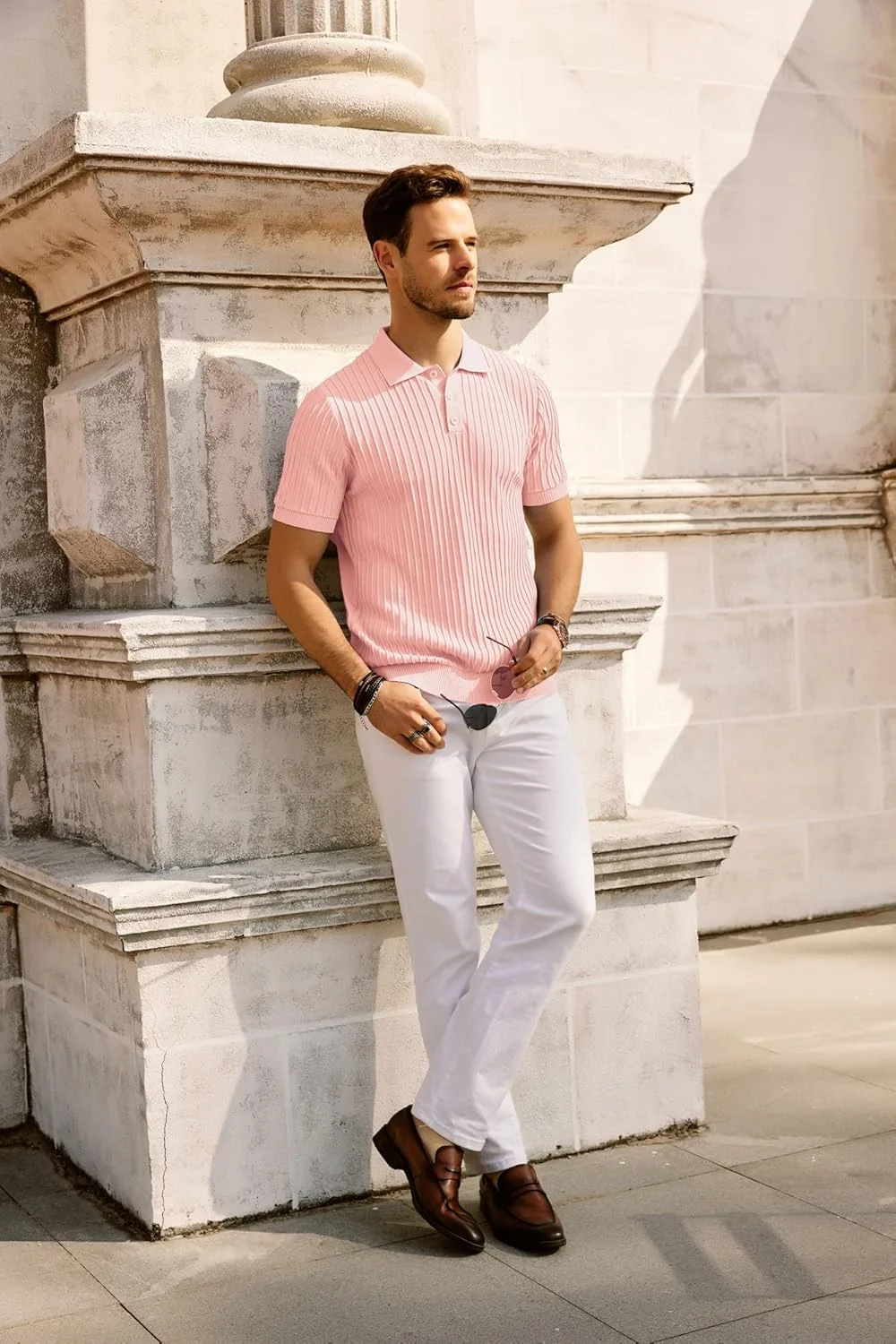 پولوشرت بافتنی مردانه پی جی پاول جونز، آستین کوتاه، تن خور معمولی، مناسب گلف و تنفس پذیر