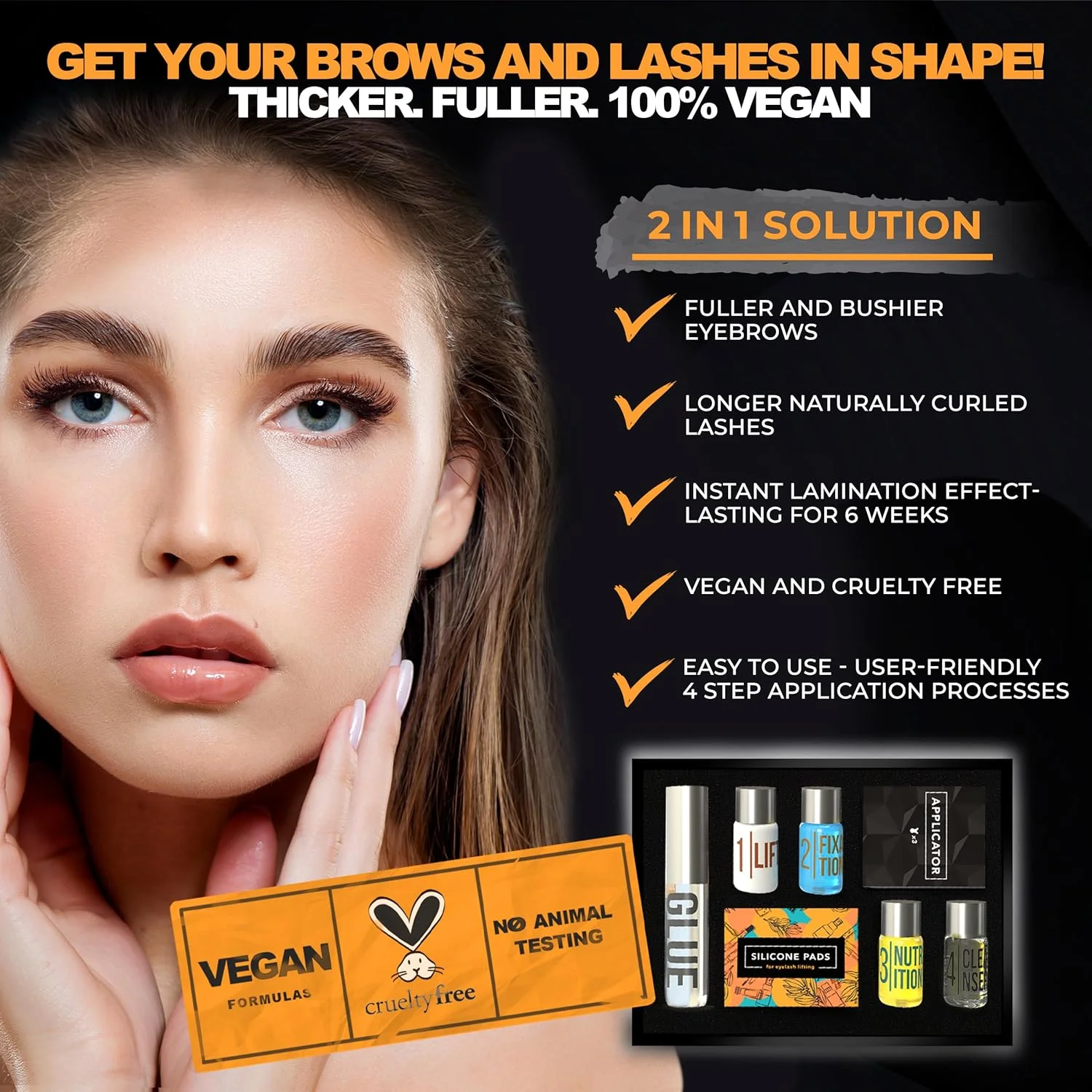 کیت لیفت و لمینت ابرو و مژه برای داشتن ابروهایی پرپشت و مژه‌هایی فر و زیبا به همراه برس ابرو و میکرو براش مژه