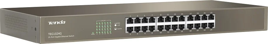 سوئیچ 24 پورت گیگابیتی اترنت Tenda TEG1024G V9.0، ظرفیت 48 گیگابیت بر ثانیه، پورت های اترنت 10/100/1000 Base-T، ورودی AC. | TEG1024Gv9.0