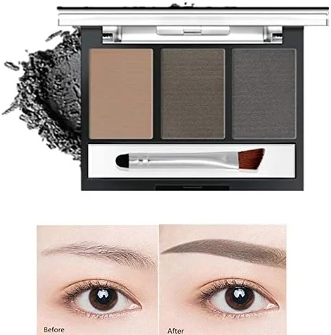 MHZZ پالت سایه ابرو 3 رنگ جدید زنانه، پودر حرفه ای/سایه آرایشی ابرو به همراه برس (رنگ: سفید)
