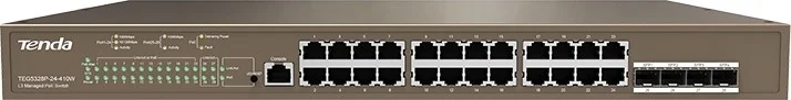 سوئیچ PoE مدیریتی لایه 3 Tenda TEG5328P، 24 پورت GE، 4x1G SFP، VLAN، QoS، DHCP Snooping، 56Gbps، توان 370W | TEG5328P-24-410W