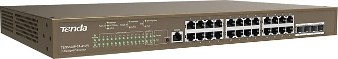سوئیچ PoE مدیریتی لایه 3 Tenda TEG5328P، 24 پورت GE، 4x1G SFP، VLAN، QoS، DHCP Snooping، 56Gbps، توان 370W | TEG5328P-24-410W