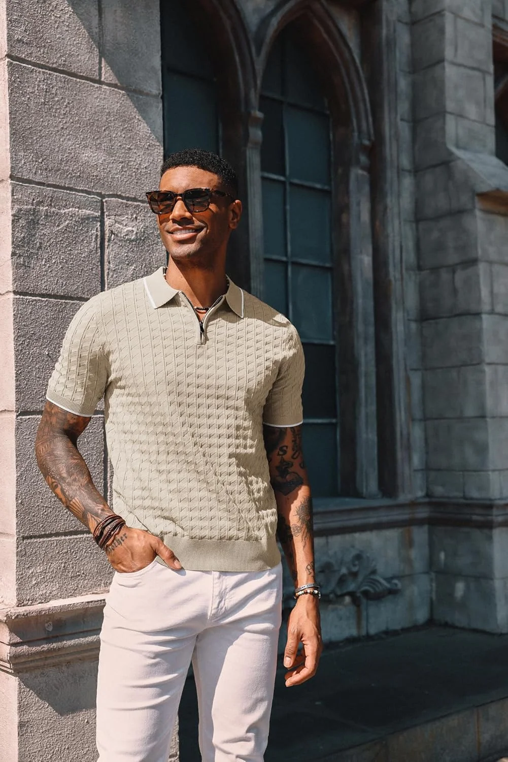 تی‌شرت پولو مردانه PJ PAUL JONES آستین کوتاه با زیپ یک‌چهارم