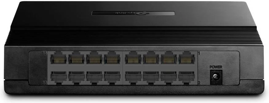 سوییچ 16 پورت TP-Link: بدنه پلاستیکی، 10/100Mbps، پورت های RJ45، Auto MDI/MDIX، کنترل جریان IEEE 802.3x، فناوری سبز، توان 3.2W، مشکی | TL-SF1016D