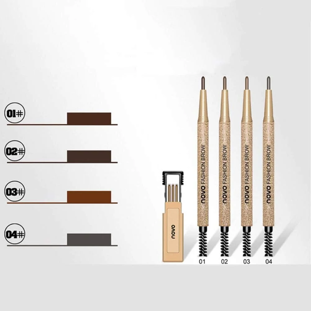 قلم هاشور ابرو به همراه شابلون ابرو، مداد ابرو ظریف، قلم ابرو دو سر، ضد آب بادوام، ضد لک، آرایش طبیعی و بی نقص برای خانم ها