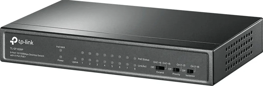 سوییچ رومیزی 9 پورت TP-Link با 8 پورت PoE+ مدل TL-SF1009P
