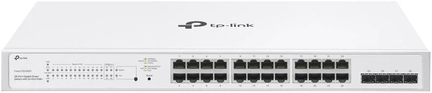 سوییچ هوشمند 28 پورت گیگابیتی Tp-Link Festa با 24 پورت PoE+، 4 اسلات SFP، ویژگی های L2+/L3، مدیریت ابری رایگان، طراحی Rackmount، سفید | FS328GP