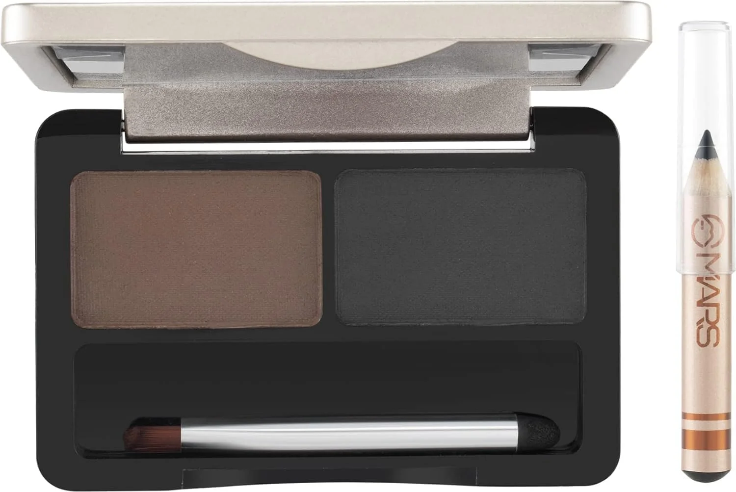 کیت آرایش چشم MARS شامل مداد ابرو و تقویت کننده | پالت پودر دوگانه | برس دقیق | مداد چشم مکمل | کاربر پسند (6.2 گرم) (شماره 01)