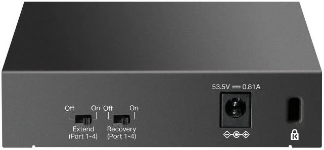 سوییچ رومیزی 5 پورت 10/100 مگابیت بر ثانیه TP-LINK LS105LP با 4 پورت PoE، توان PoE 41 وات، انتقال PoE تا 250 متر، عملکرد بی صدا، مشکی | LS105LP