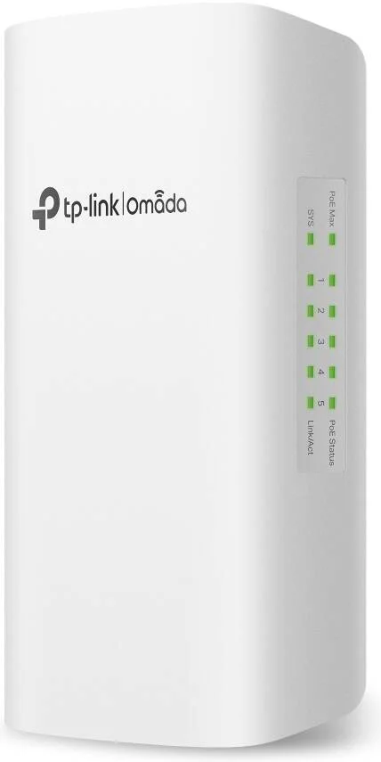 سوئیچ هوشمند 5 پورت گیگابیتی TP-Link Omada با 1 پورت PoE++ ورودی و 4 پورت PoE+ خروجی، ظرفیت سوئیچینگ 10 گیگابیت بر ثانیه، حداکثر توان مصرفی 71.5 وات، محفظه ضد آب IP55، سفید | SG2005P-PD