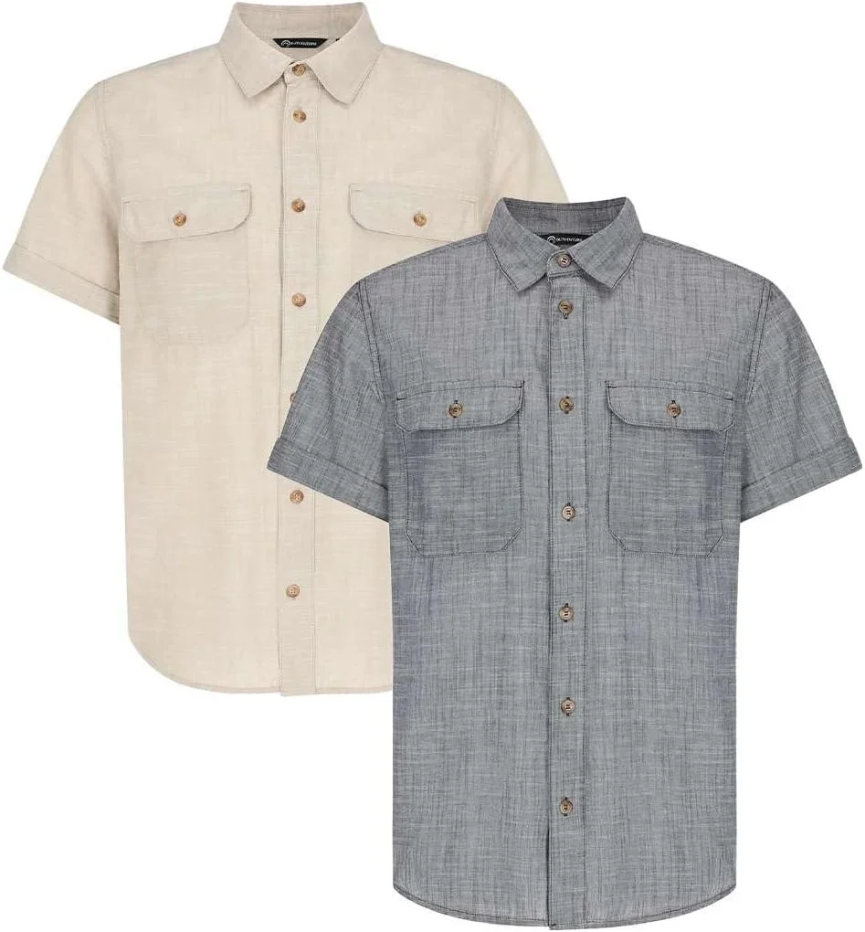 پیراهن مردانه - پارچه نخی راحت، برش راسته برای آزادی حرکت، 2 جیب برای وسایل ضروری، مسافرت