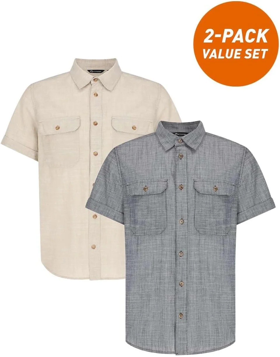 پیراهن مردانه - پارچه نخی راحت، برش راسته برای آزادی حرکت، 2 جیب برای وسایل ضروری، مسافرت